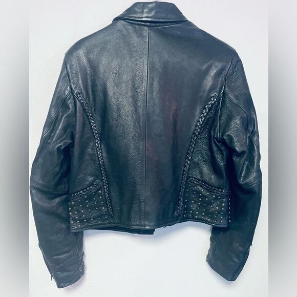 VINTAGE UNIK 100% Genuine Leather Motorcycle Heavy Jacket with Studded Detail - Picture 7 of 10